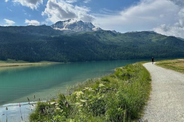 Cycling and Walking Trail around Lake Silvaplana near St Moritz, Switzerland